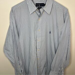 Ralph Lauren Blue Button Up YARMOUTH Size 17 32/33 100 Cotton Office Dress shirt